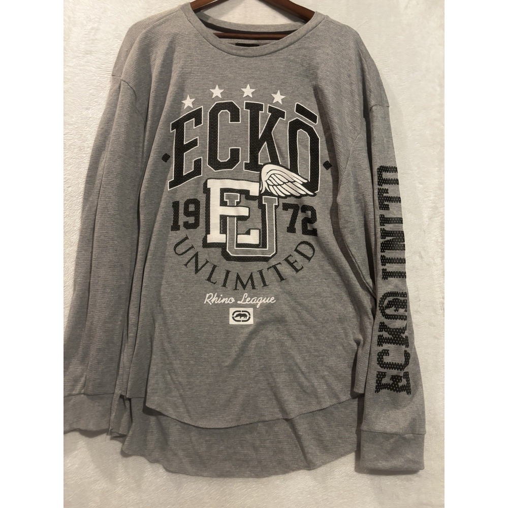 NWT Ecko Unltd Men 2XL Gray Shirt Y2K Hip Hop Long Sleeve